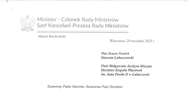 Minister Marek Kuchciński - podziękowania | Zrzut ekranu 2023-10-03 115627.png